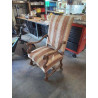 FAUTEUIL LOUIS XV BOIS CAPITONNÉ TISSU ECRU A RAYURES 