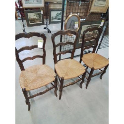 3 CHAISES BOIS PAILLÉ PIEDS...