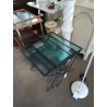 3 TABLES BASSES GIGOGNES PIÈTEMENT FER FORGÉ PLATEAUX VERRE ANNÉES 50
