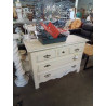 COMMODE BOIS ECRU LISERÉ BLEU 5 TIROIRS 