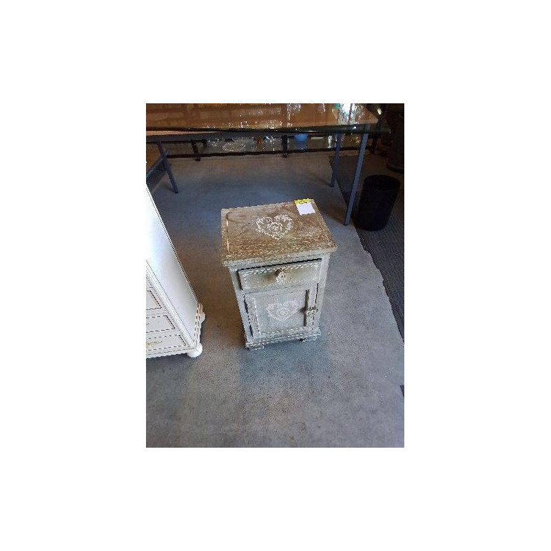 CHEVET BOIS GRIS DÉCOR AUX COEURS 1 TIROIR 1 PORTE EN L\'ÉTAT 