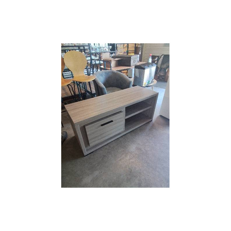 MEUBLE TV BAS BOIS TAUPE 1 PORTE 2 NICHES 