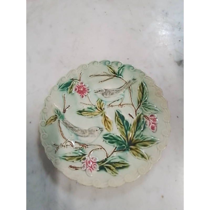 ASSIETTE BARBOTINE AUX OISEAUX FIN XIXE 