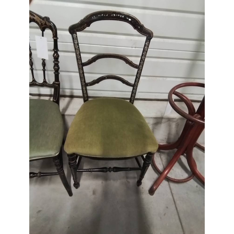 CHAISE NAPOLÉON III BOIS NOIRCI DORÉ INCRUSTÉ DE NACRE ASSISE TISSU BRONZE 