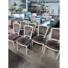 6 CHAISES BOIS ÉCRU ASSISE ET DOSSIER CAPITONNÉ TISSU TAUPE STYLE LOUIS XVI