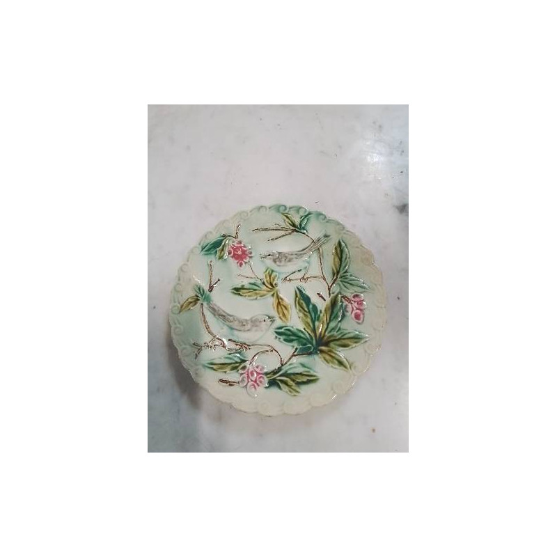 ASSIETTE BARBOTINE AUX OISEAUX FIN XIXE 