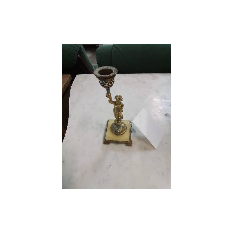 FLAMBEAU AU SATYRE NAPOLÉON III BRONZE CLOISONNÉ ÉMAILLÉ ET MARBRE 