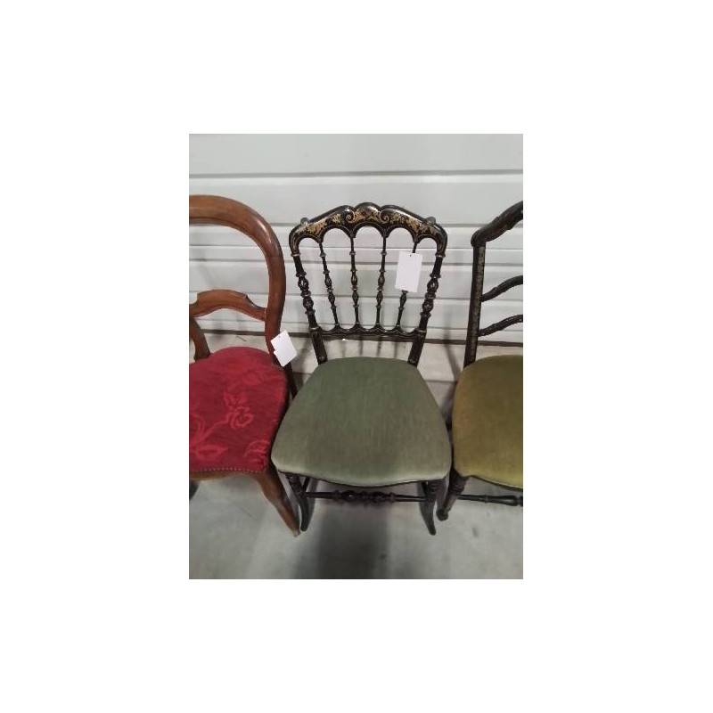 CHAISE NAPOLÉON III BOIS NOIRCI DORÉ ASSISE TISSU BRONZE 