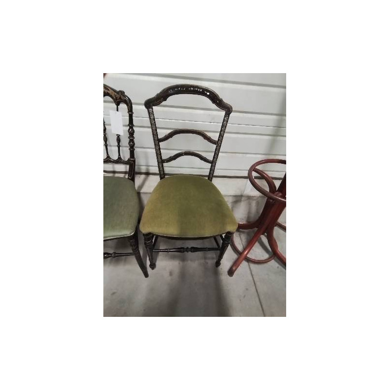 CHAISE NAPOLÉON III BOIS NOIRCI DORÉ INCRUSTÉ DE NACRE ASSISE TISSU BRONZE 