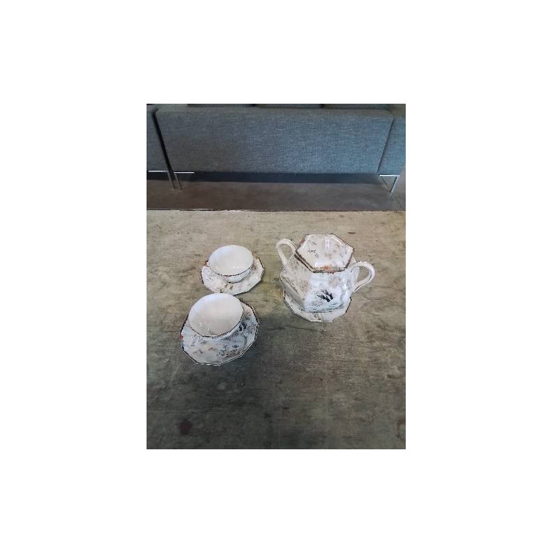 SUCRIER ET 2 TASSES AVEC SOUCOUPES PORCELAINE CHINE KUTANI DÉBUT XXE