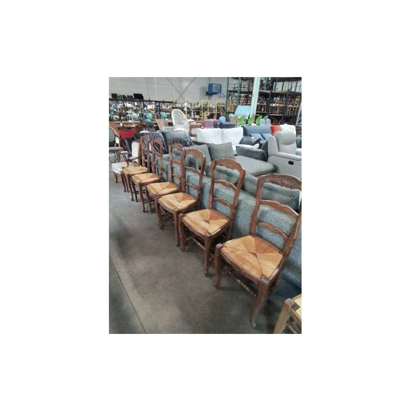 6 CHAISES BOIS PAILLÉ A ENTRETOISE STYLE RÉGENCE COQUILLE 