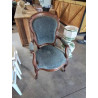 FAUTEUIL ACAJOU NAPOLEON III ASSISE ET DOSSIER TISSU BLEU 