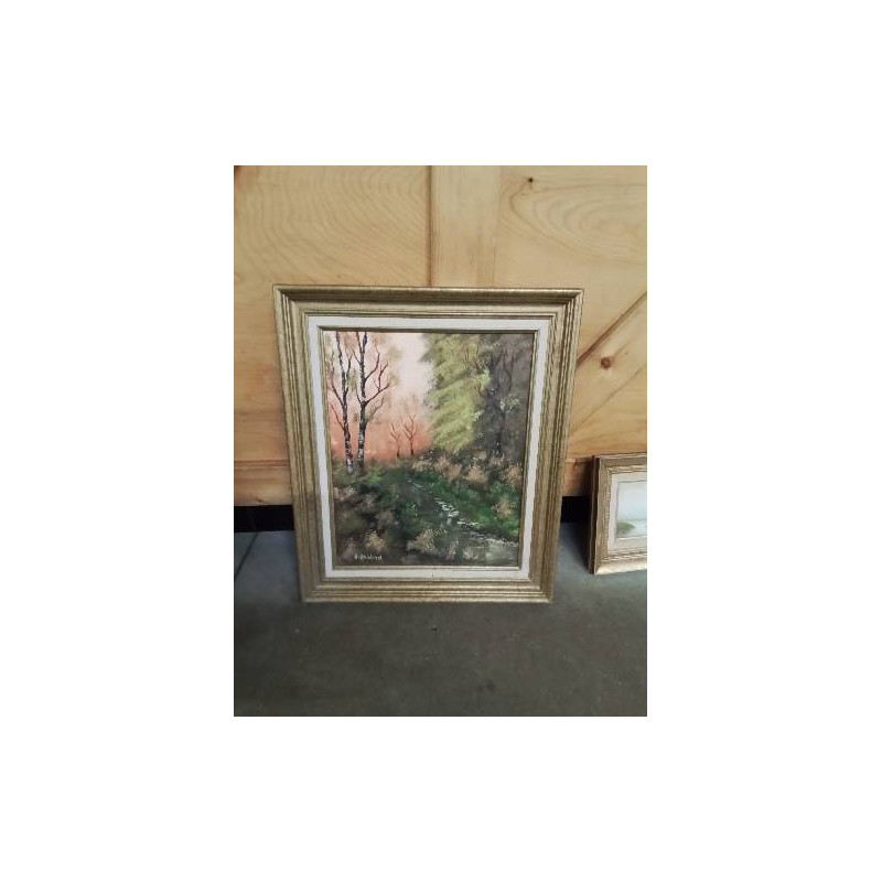 HUILE SUR TOILE FORET ENCADREMENT DORÉ 