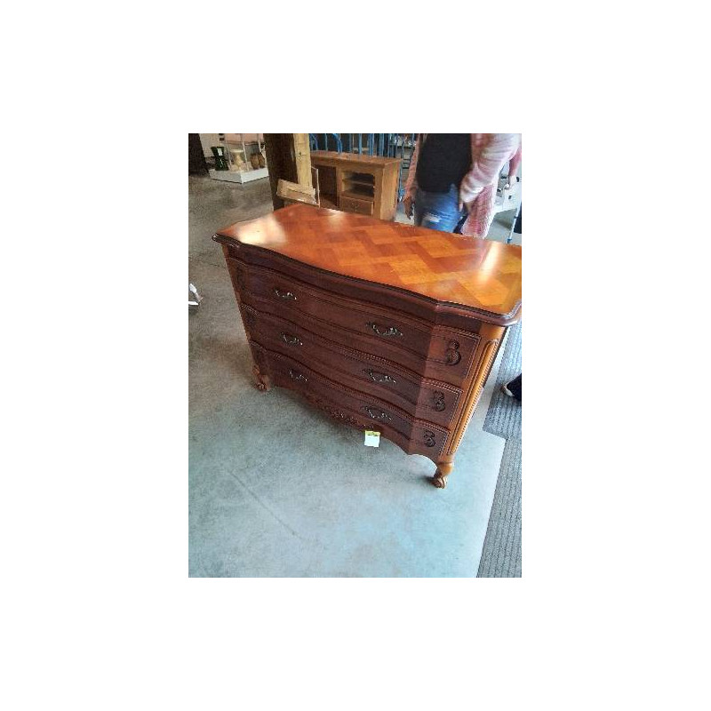 COMMODE BOIS CLAIR CHANTOURNÉ 3 TIROIRS STYLE RÉGENCE COQUILLE 