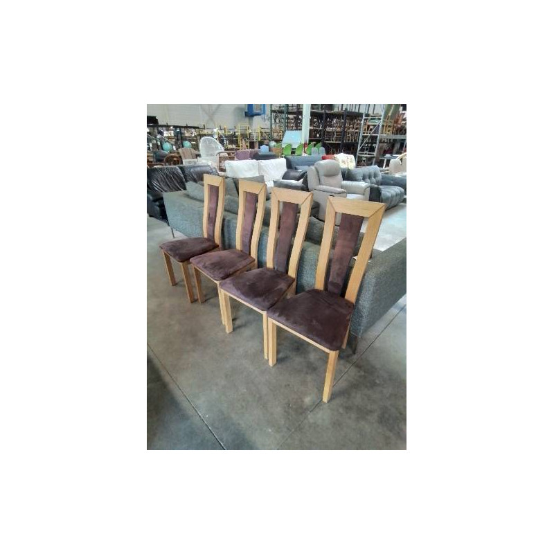 4 CHAISES CHÊNE CLAIR ASSISE ET DOSSIER CAPITONNÉ TISSU CHOCOLAT PIERSON 
