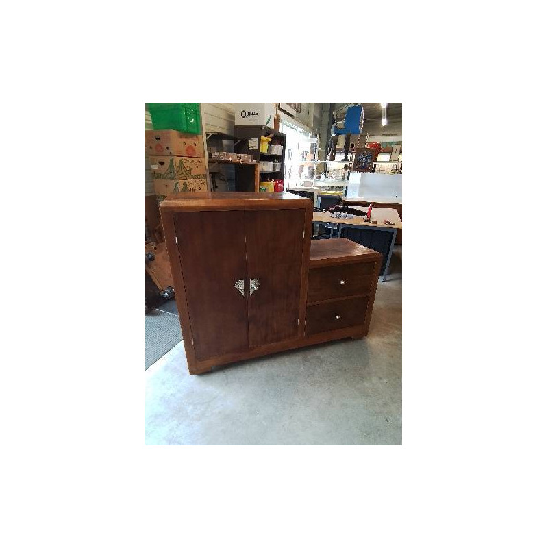 BUFFET ART DÉCO BOIS 2 PORTES 2 TIROIRS POIGNÉES MÉTAL CHROMÉ 