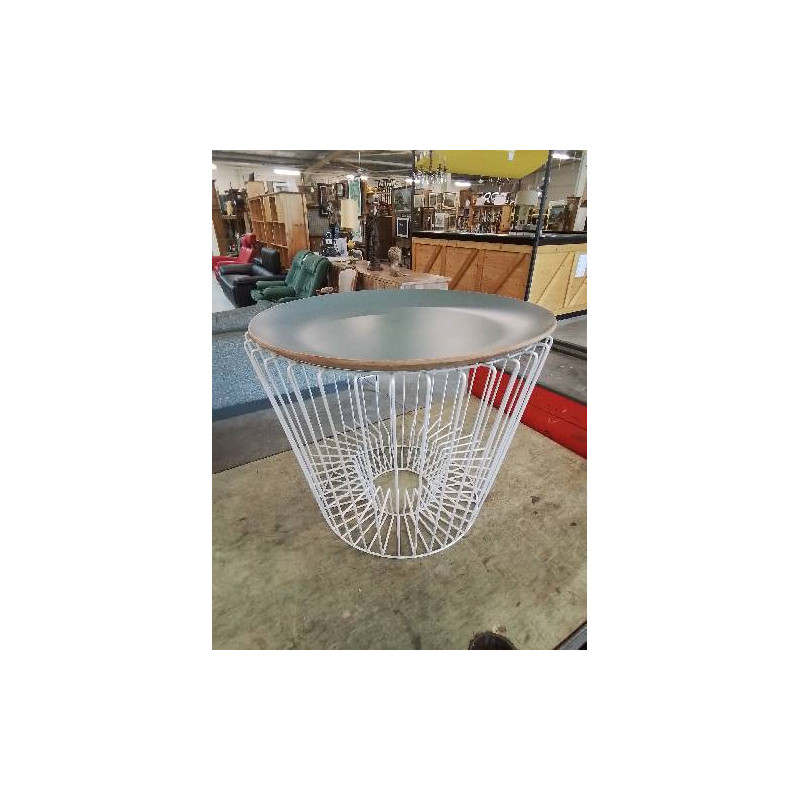TABLE BASSE RONDE FILAIRE BLANC DESSUS BOIS GRIS 