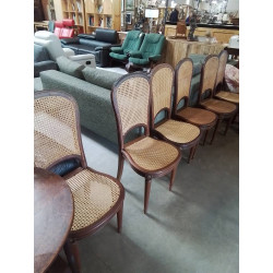 TABLE OVALE ET SES 6 CHAISES BOIS CANNÉ ACAJOU STYLE LOUIS XVI 