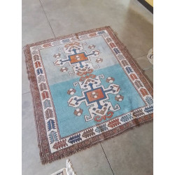 TAPIS LAINE FAIT MAIN BLEU...