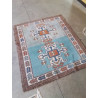 TAPIS LAINE FAIT MAIN BLEU ECRU MARRON 144X131CM