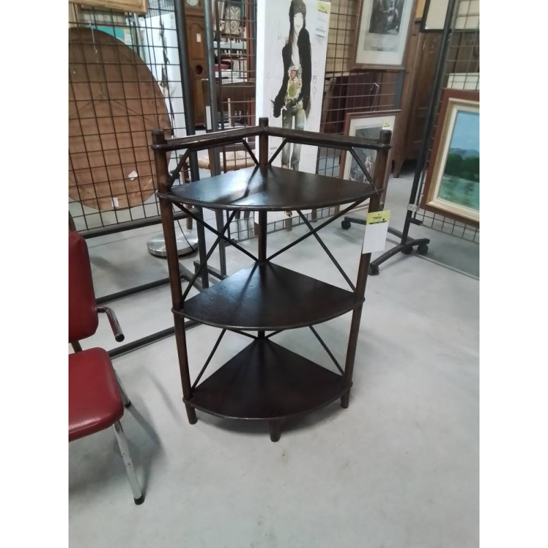 ÉTAGÈRE D’ANGLE ROTIN ET VANNERIE 3 TABLETTES ANNÉES 60