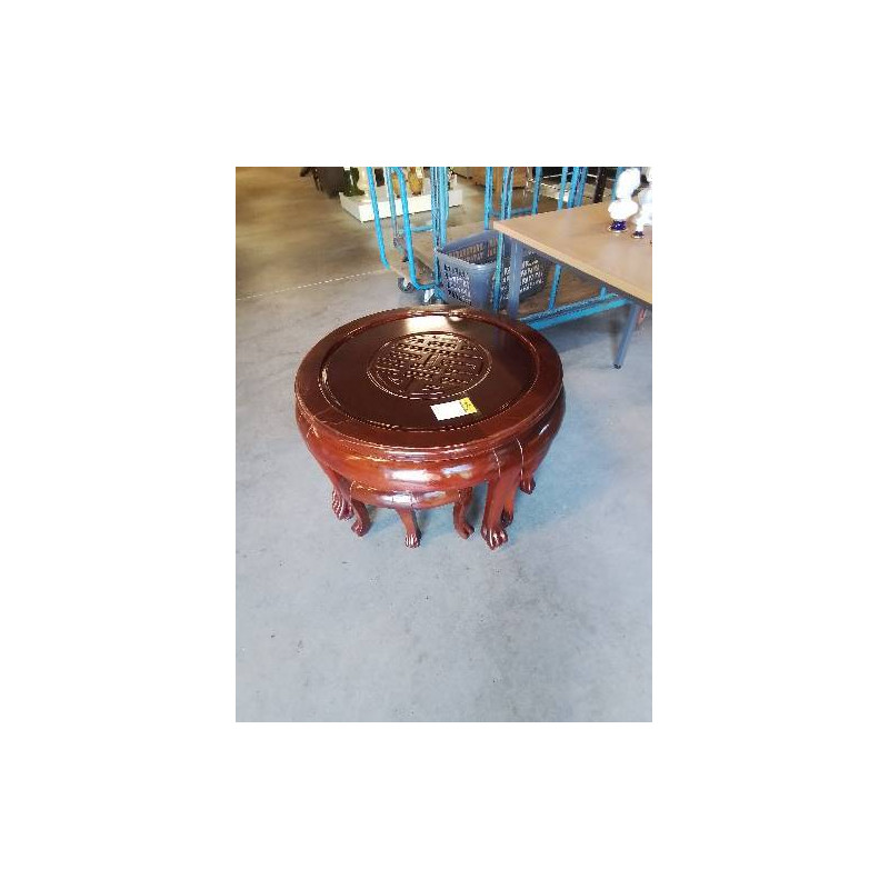 TABLE BASSE RONDE ET SES 4 TABOURETS BOIS STYLE ASIATIQUE 
