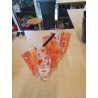 SERVICE A ORANGEADE SUPPORT MÉTAL DORÉ 8 VERRES TEINTÉ ORANGE ANNÉES 70