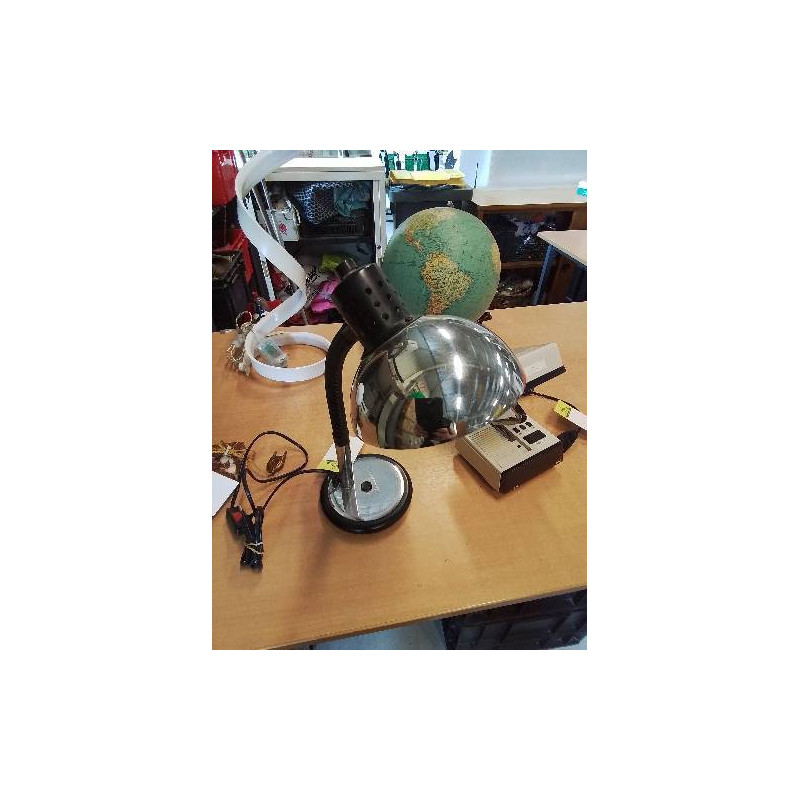 LAMPE DE BUREAU FLEXIBLE MÉTAL CHROMÉ ET RÉSINE NOIR ANNÉES 80
