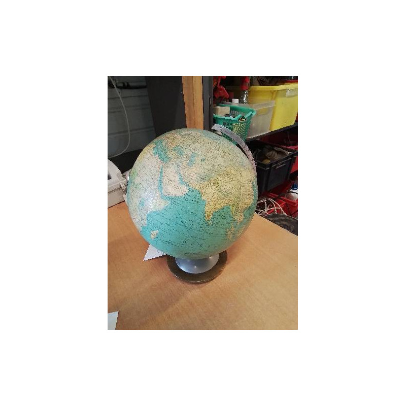 GLOBE TERRESTRE LUMINEUX VERRE COLOMBUS DUO ÉDITEUR W KADEN ANNÉES 50