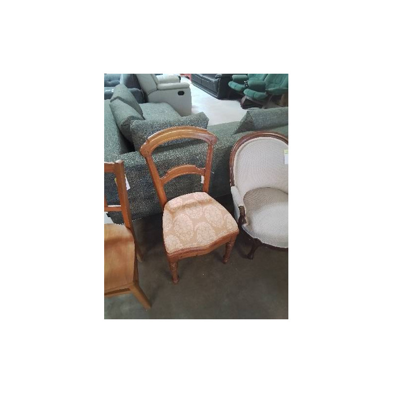 CHAISE NAPOLÉON III BOIS CLAIR ASSISE CAPITONNÉ TISSU ORANGÉ ÉCRU 