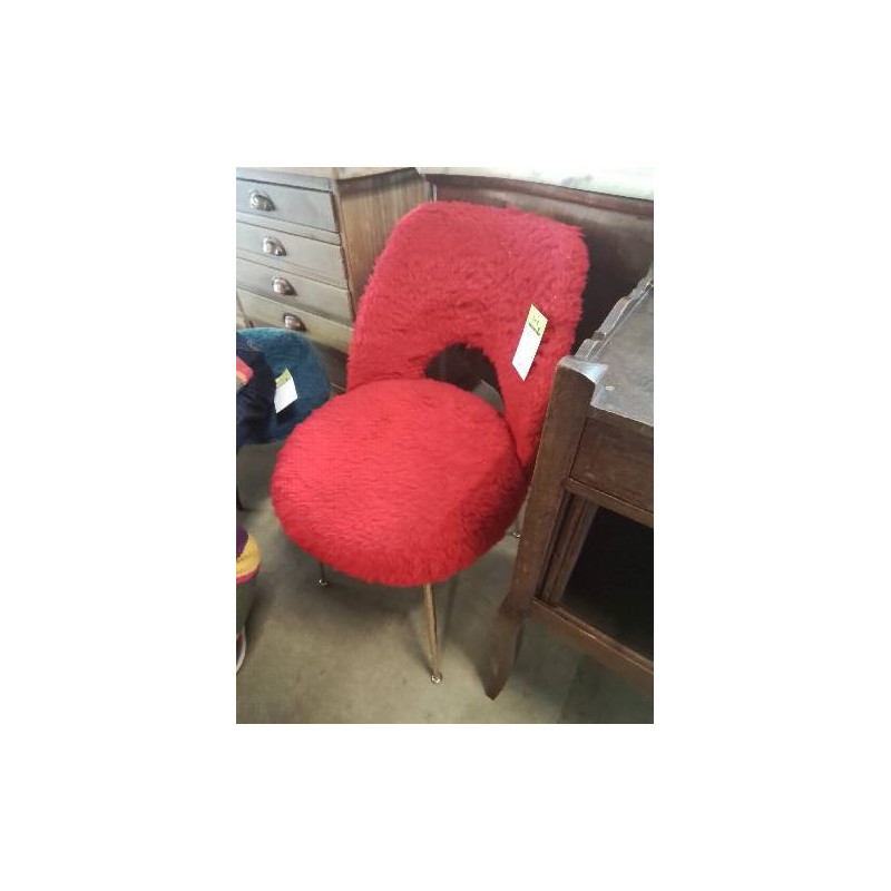 CHAISE MOUMOUTE ROUGE PIÈTEMENT MÉTAL DORÉ ANNÉES 70