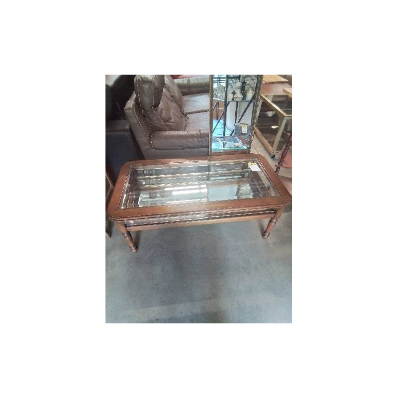 TABLE BASSE RECTANGULAIRE BOIS CLAIR PLATEAU VERRE