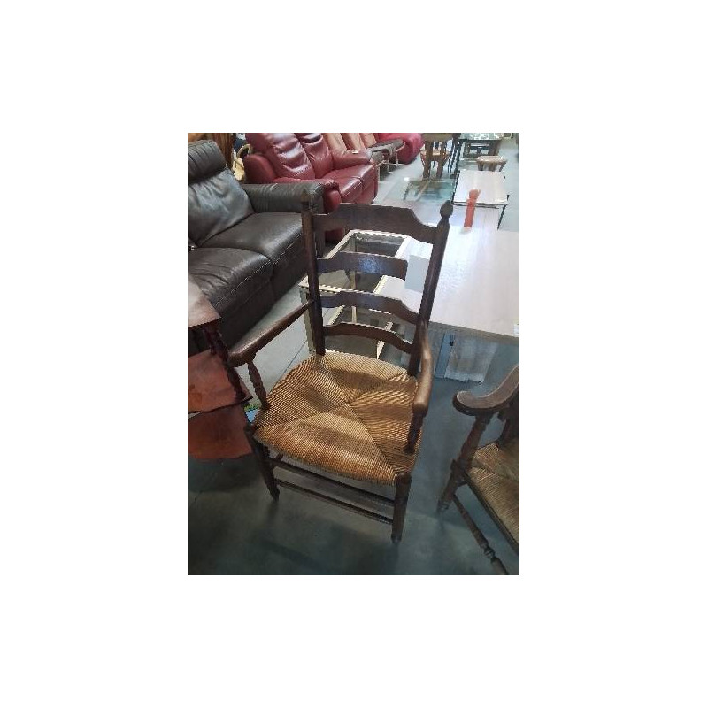 FAUTEUIL DE CHEMINÉE BOIS PAILLÉ DOSSIER TRAPÈZE 