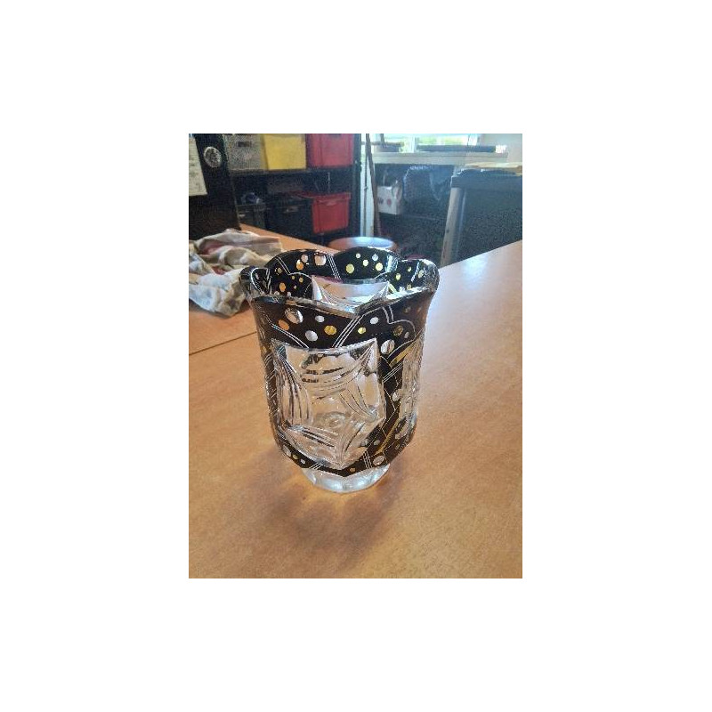 VASE ALLEMAND CRISTAL DÉCOR NOIR ET JAUNE  FRÈRES LORENZ ART DÉCO 15CM