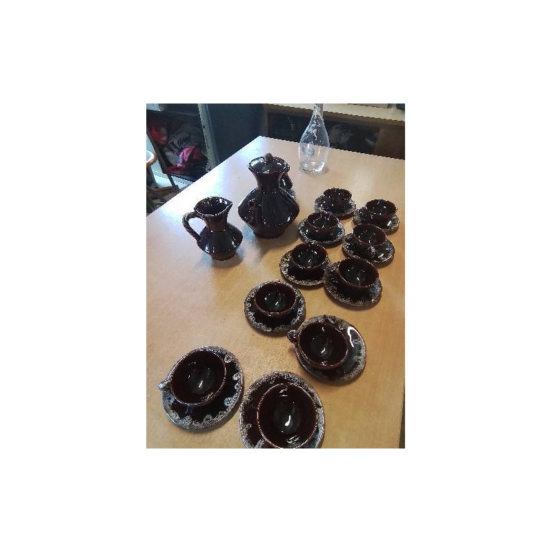 SERVIA CAFÉ 23 PIÈCES CÉRAMIQUE MARRON VALLAURIS HÉLÈNE UGO ANNÉES 60