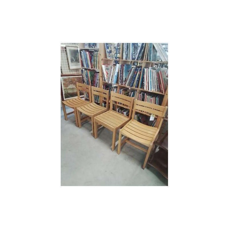 4 CHAISES BOIS CLAIR AJOURÉ BAUMANN ANNÉES 80