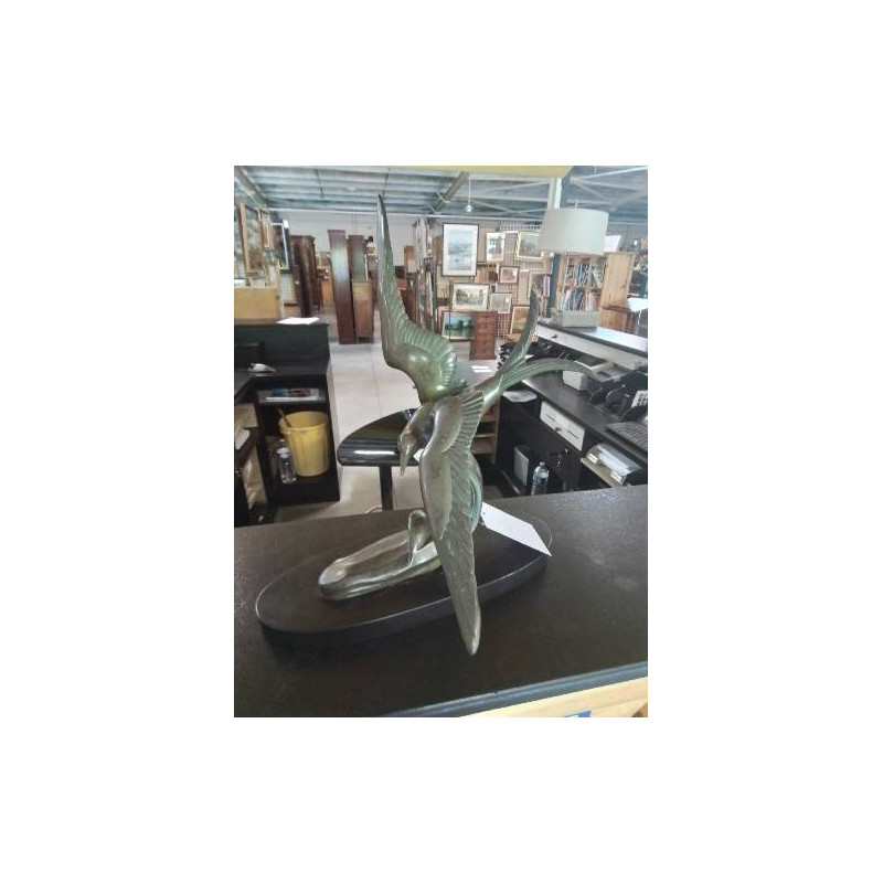 SCULPTURE ART DÉCO MOUETTE SUR LA VAGUE SOCLE MARBRE 