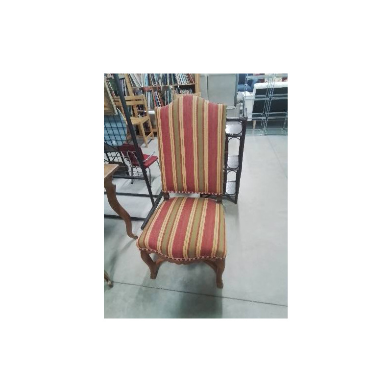 CHAISE STYLE LOUIS XIV BOIS CAPITONNÉ TISSU COLORÉ A RAYURES 