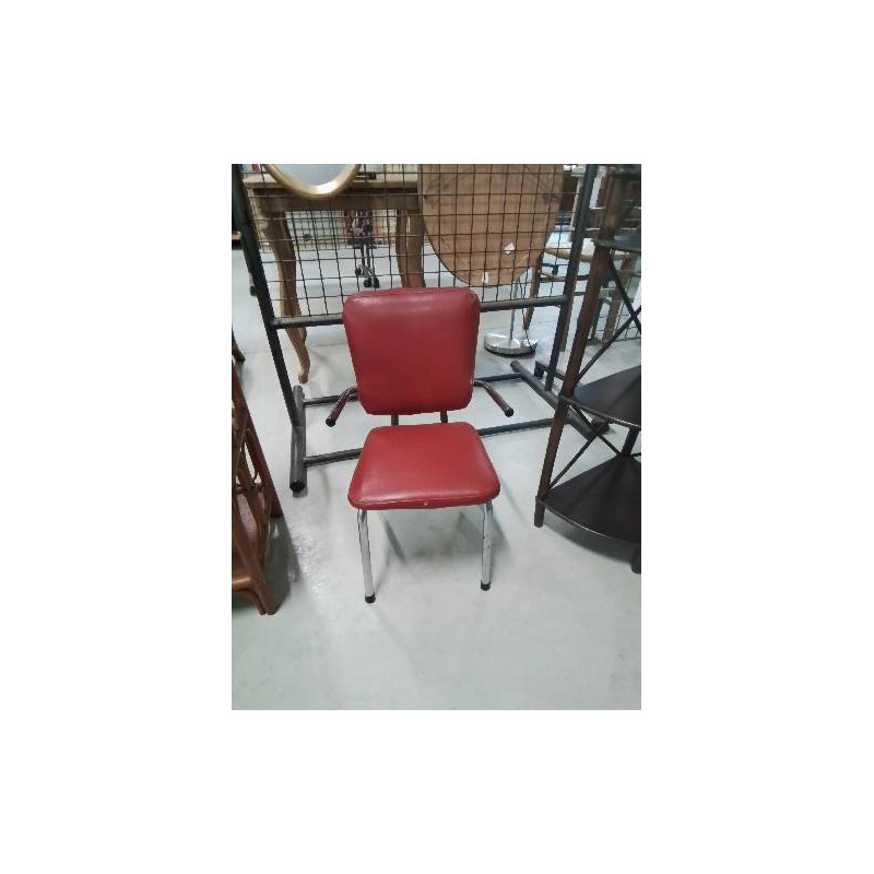 FAUTEUIL ENFANT MÉTAL CHROMÉ ASSISE ET DOSSIER SKAÏ ROUGE ANNÉES 50