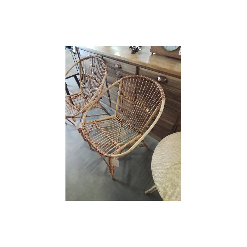 FAUTEUIL GONDOLE BAMBOU ET VANNERIE ANNÉES 50 EN L\'ÉTAT 