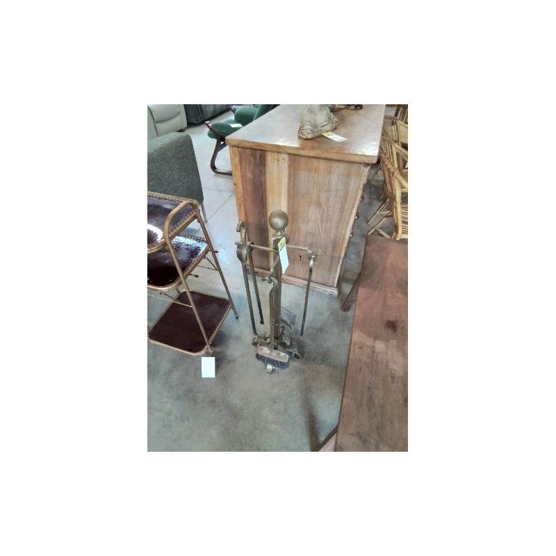SERVITEUR DE CHEMINÉE FER FORGÉ ET LAITON 5 PIECES 