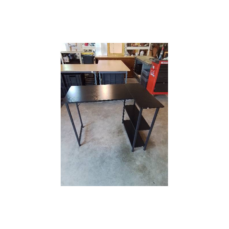 BUREAU D’ANGLE MÉTAL ET BOIS NOIR WENGÉ 