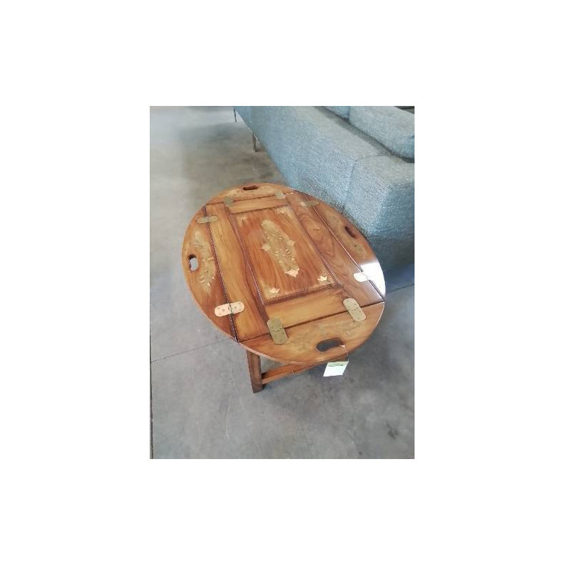  TABLE BASSE MAJORDOME BOIS MARQUETÉ A INCRUSTATION LAITON