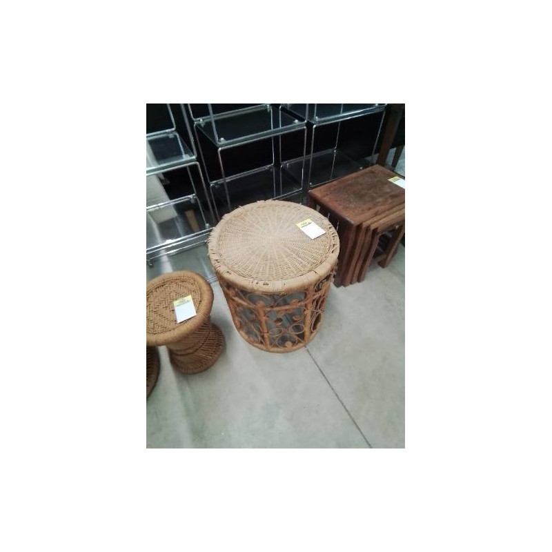 TABLE BASSE RONDE ROTIN ET VANNERIE 
