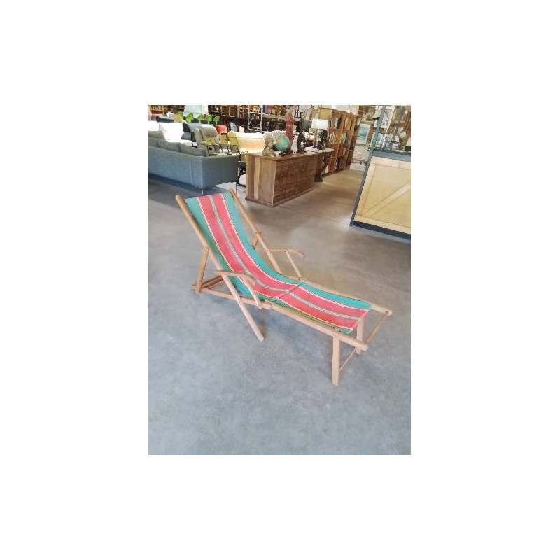CHILIENNE BOIS TISSU VERT ET ROUGE ANNÉES 50