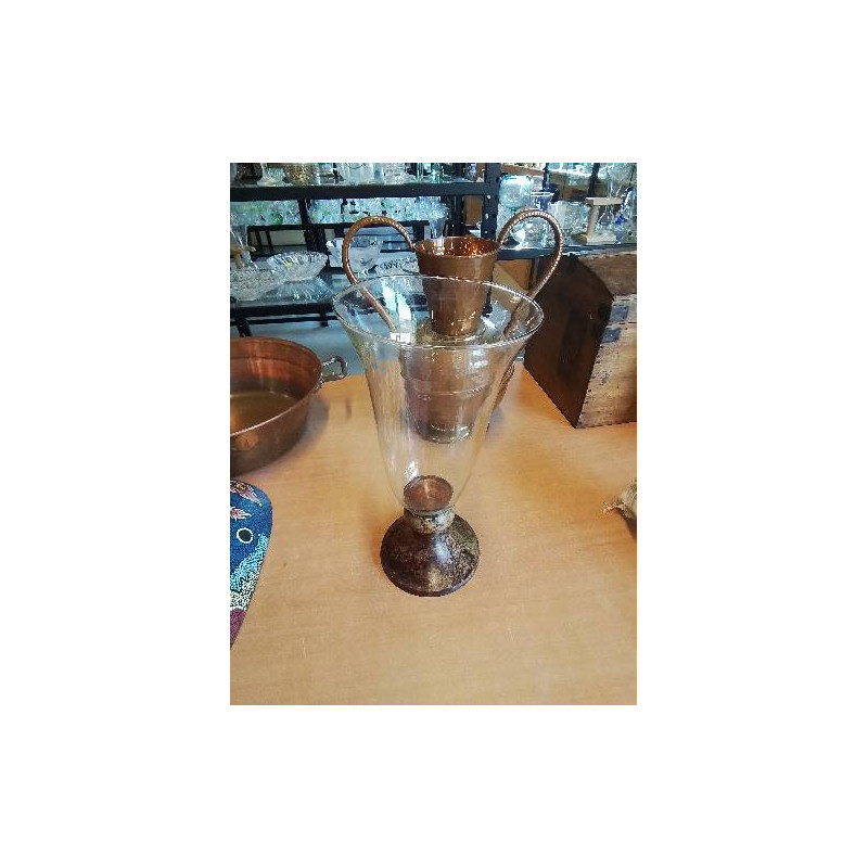 VASE VERRE SOUFFLÉ SOCLE MÉTAL 34,5CM