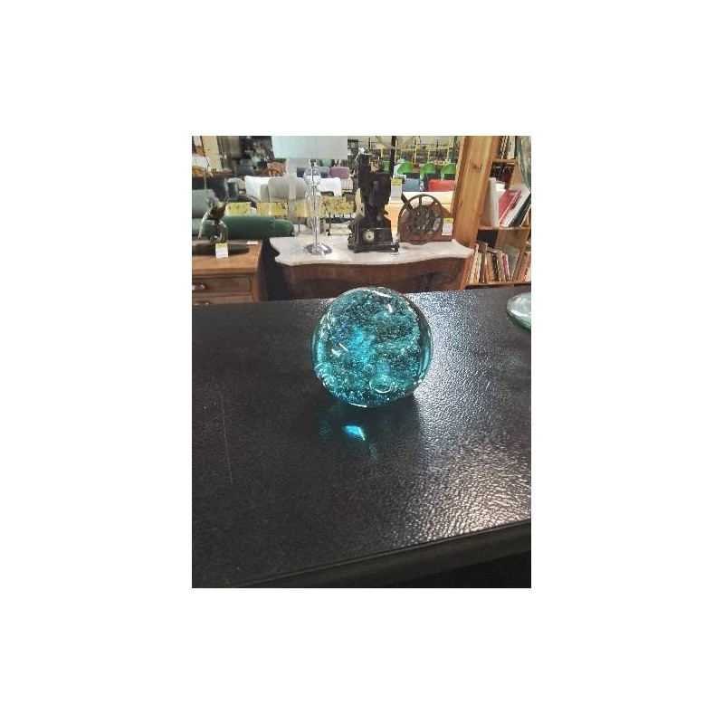 PRESSE PAPIER VERRE BULLÉ TEINTÉ BLEU BIOT