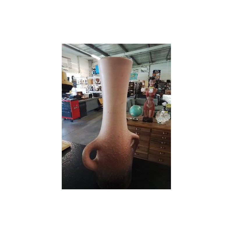 VASE CÉRAMIQUE ROSE ET NOIR 2 ANSES DC SAINT PAIR SUR MER ANNÉES 60