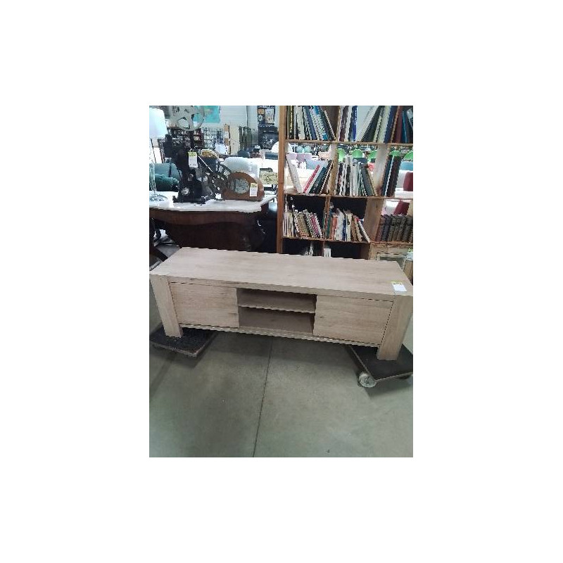 MEUBLE TV BAS BOIS CLAIR 2 PORTES 2 NICHES 