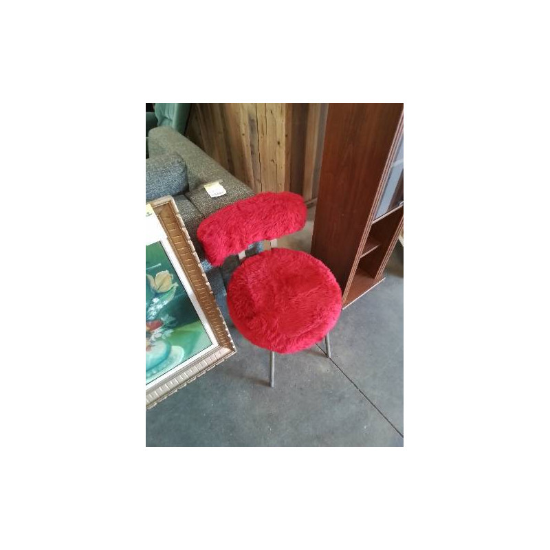CHAISE MOUMOUTE ROUGE PIÈTEMENT METAL DORÉ ANNÉES 70